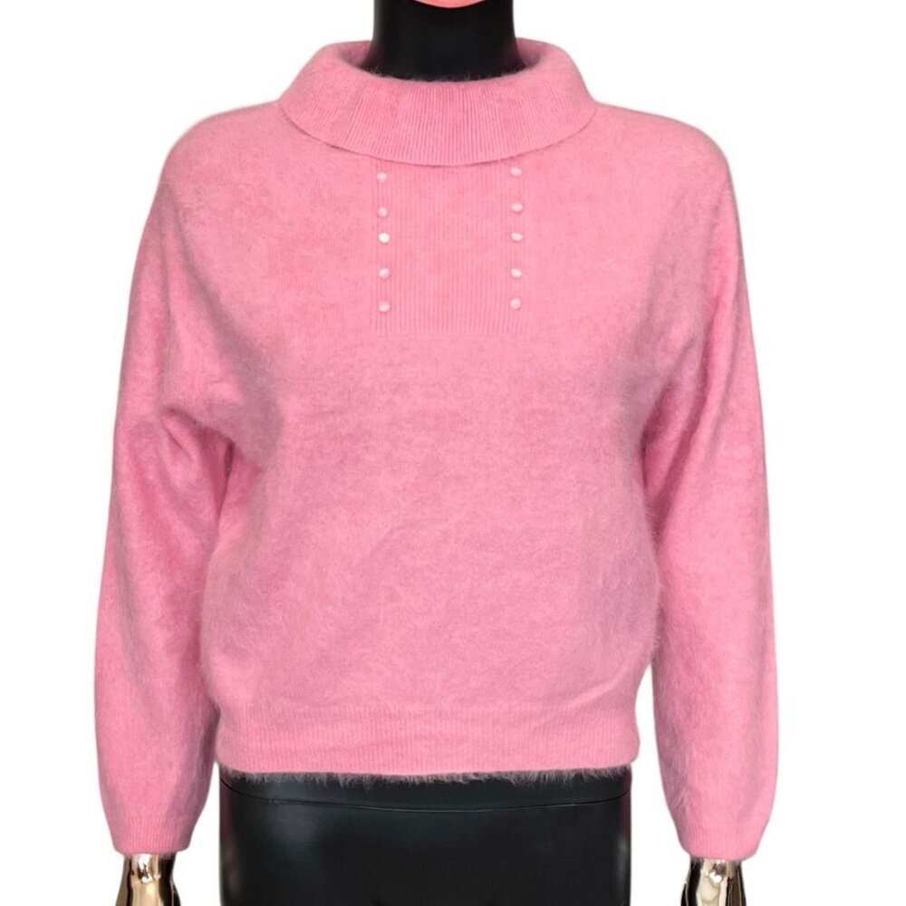 Vintage Toni Ann Pink Angora Wool Sweater Size 40 Fuzzy 1970s - Picture 2 of 9